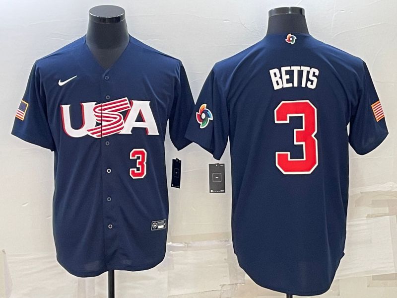 Men 2023 World Cub USA #3 Betts Blue Nike MLB Jersey2